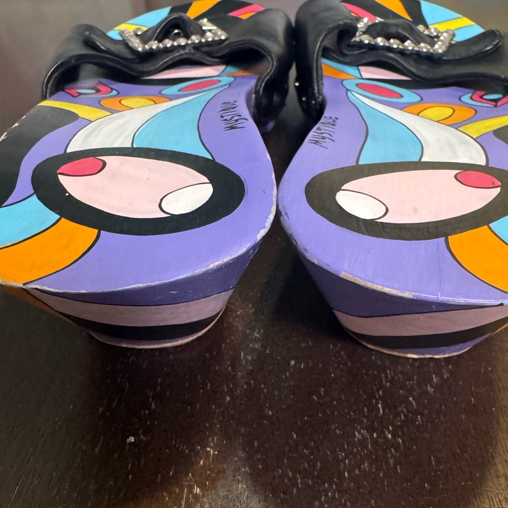 Boho Mystique Boutique Black Sandals with Vibrant Multicolor Pattern - Picture 9 of 10